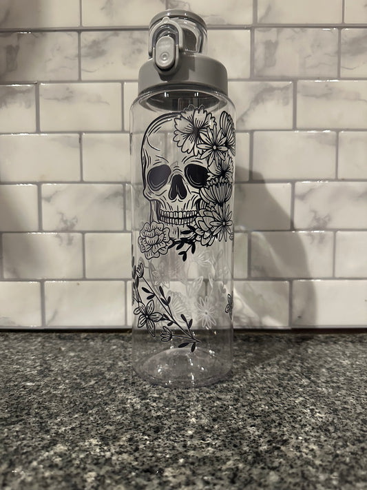 Skull & Flower Drink Bottle - Acrylic