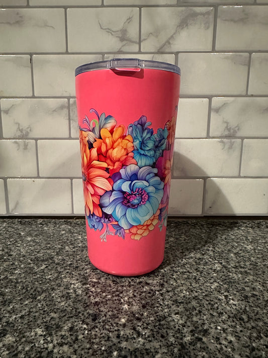 Pink Flower Coffee Tumbler