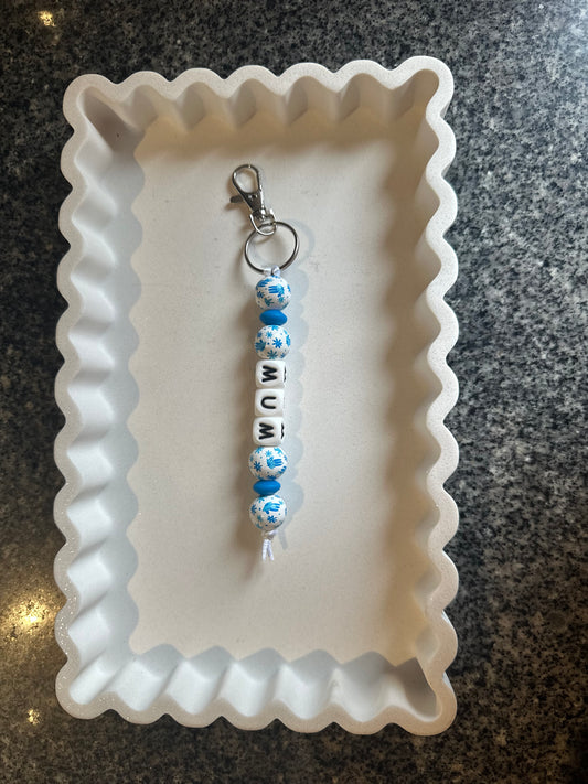 Blue MUM Flower Keyring